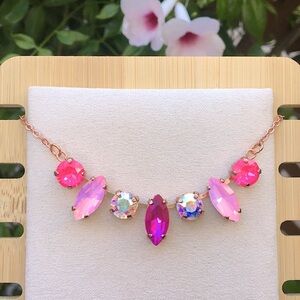 Hot Pink + Purple Opal Aurora Borealis Rose Gold Crystal Necklace
